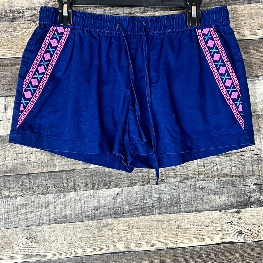 Vineyard‎ Vines Navy Blue Linen & Cotton Embroidered Shorts S Coastal